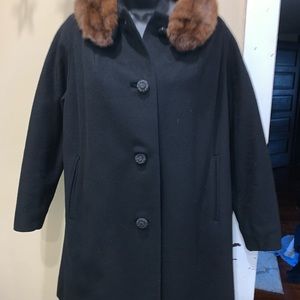 Reversible Black Trench Coat, Warm Brown Fur on Collar